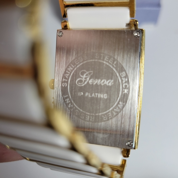 Vintage Genoa white enamel gold plate watch NWT - Picture 4 of 6